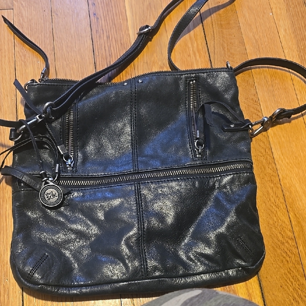 The Sak Black Leather Crossbody Bag with Silver Hardware